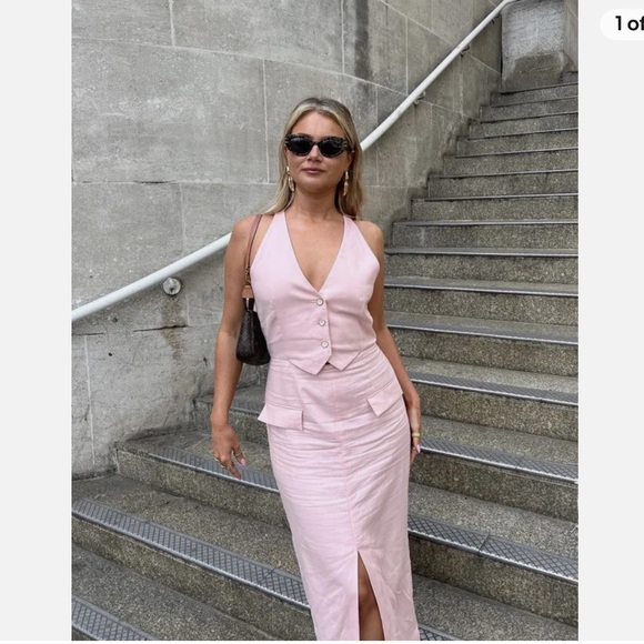 COPY - Zara Linen Pink Midi Dress - Picture 1 of 7